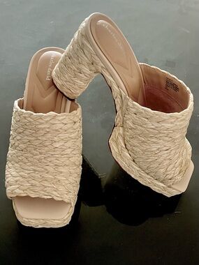 Charles David Natural Woven Block Heel Mules